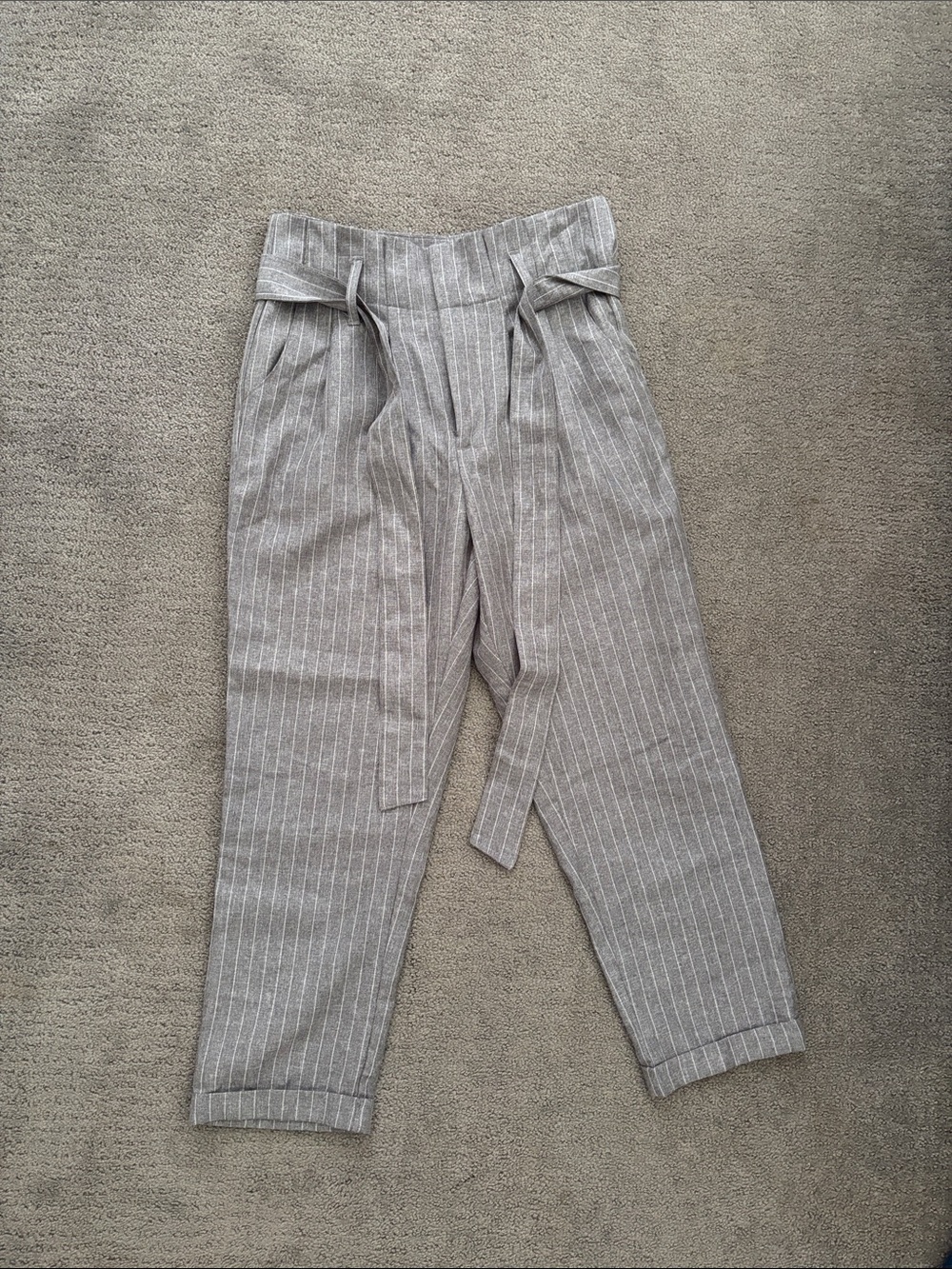 Indigo Rein Gray Pinstripe High-Waist Trousers